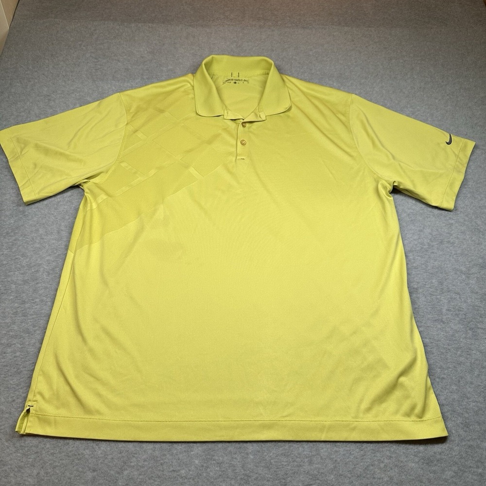 Nike Golf Polo Mens XL Dri Fit Yellow Textured Pattern Stretch